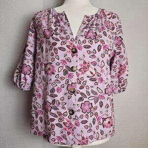 Ann Taylor Womens Purple Short Sleeve Round Neck Button-Up Shirt Size Small